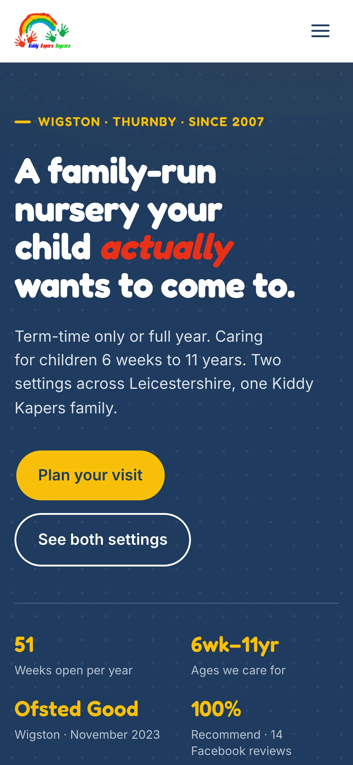 The nursery’s homepage on a phone